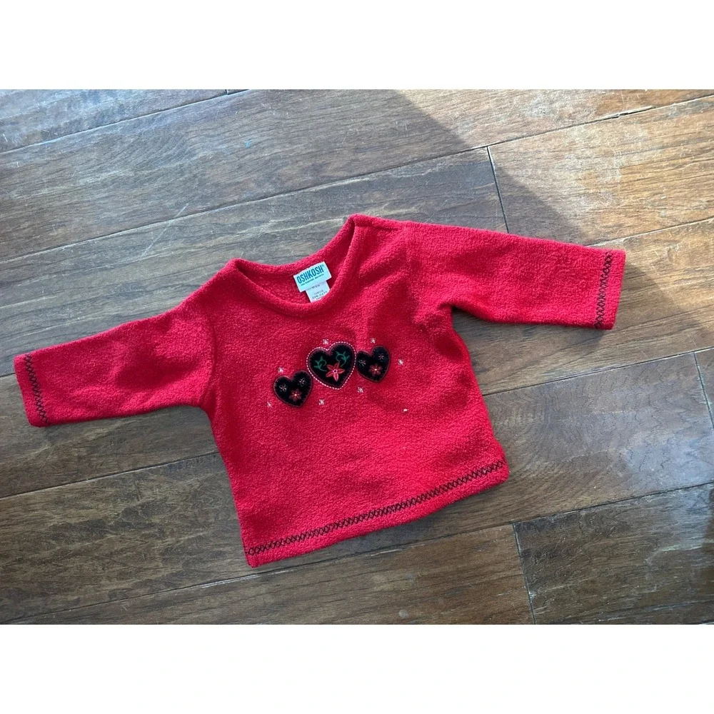 Vintage OshKosh B'gosh‎ Red Fleece Heart Applique Sweatshirt 12 Months